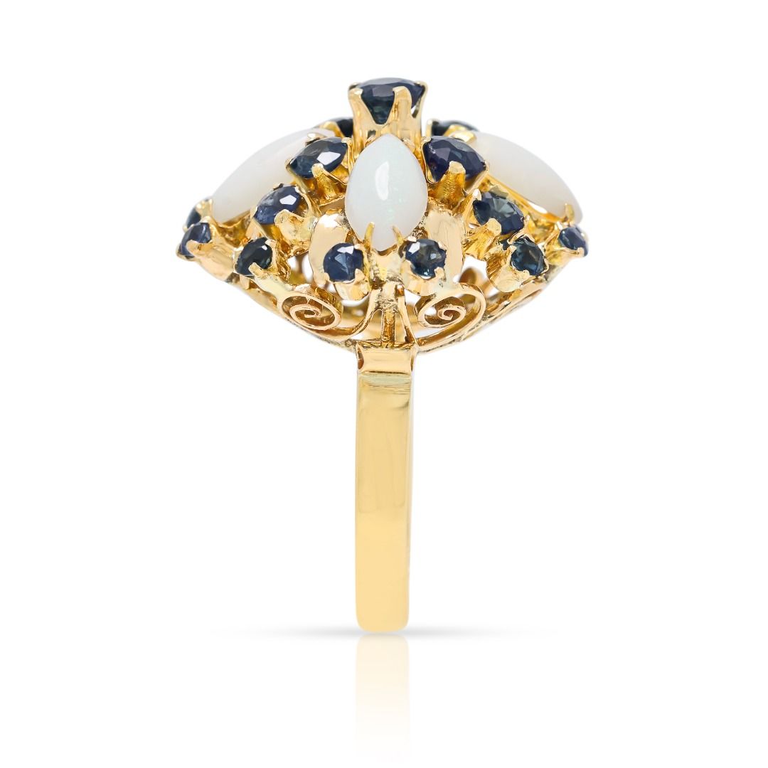 Floral 2.00ct Opal & Sapphire Ring in 18K Yellow Gold