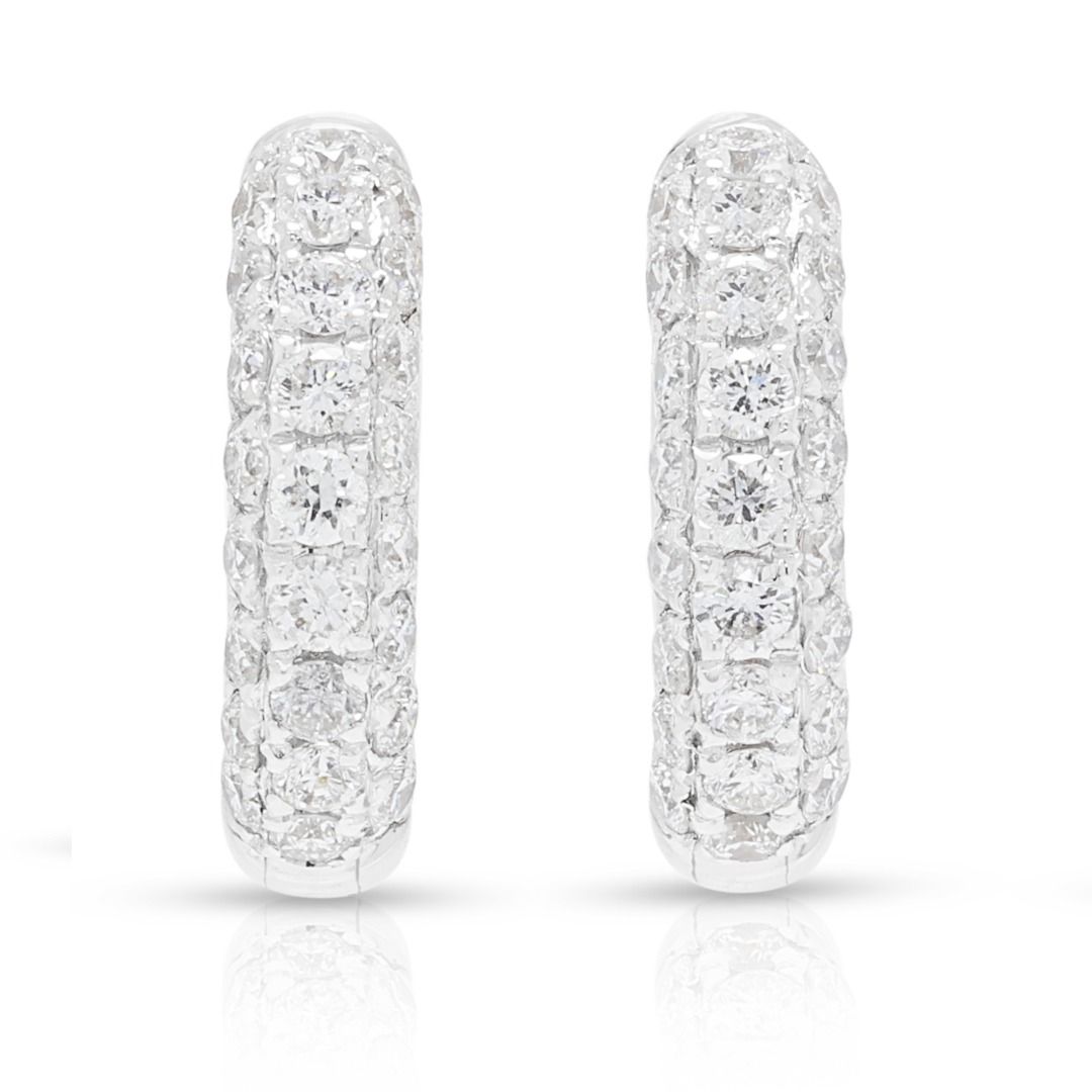 Flower Diamond 0.50ct Huggie Hoop Earrings in 18K White Gold