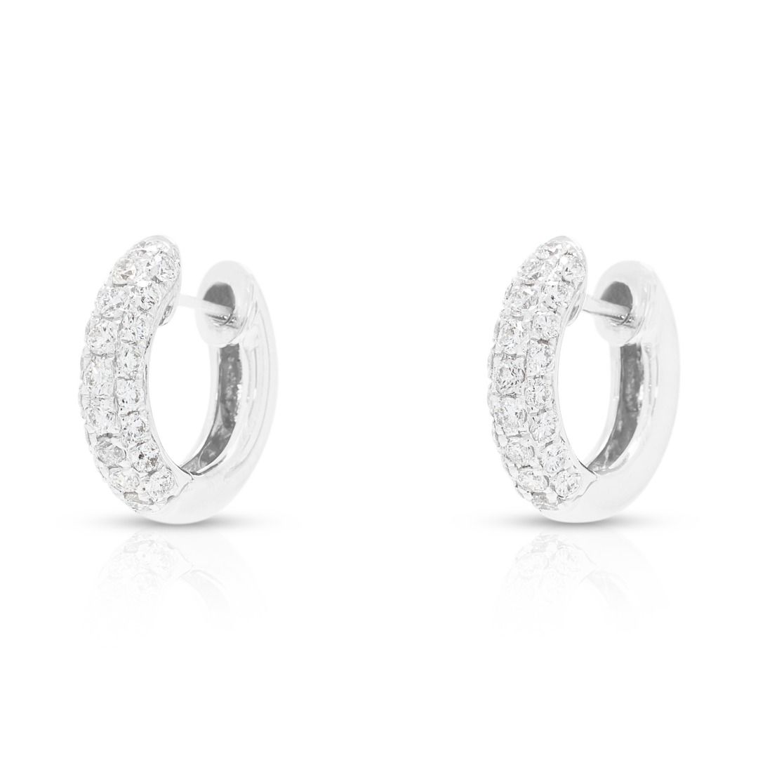 Flower Diamond 0.50ct Huggie Hoop Earrings in 18K White Gold