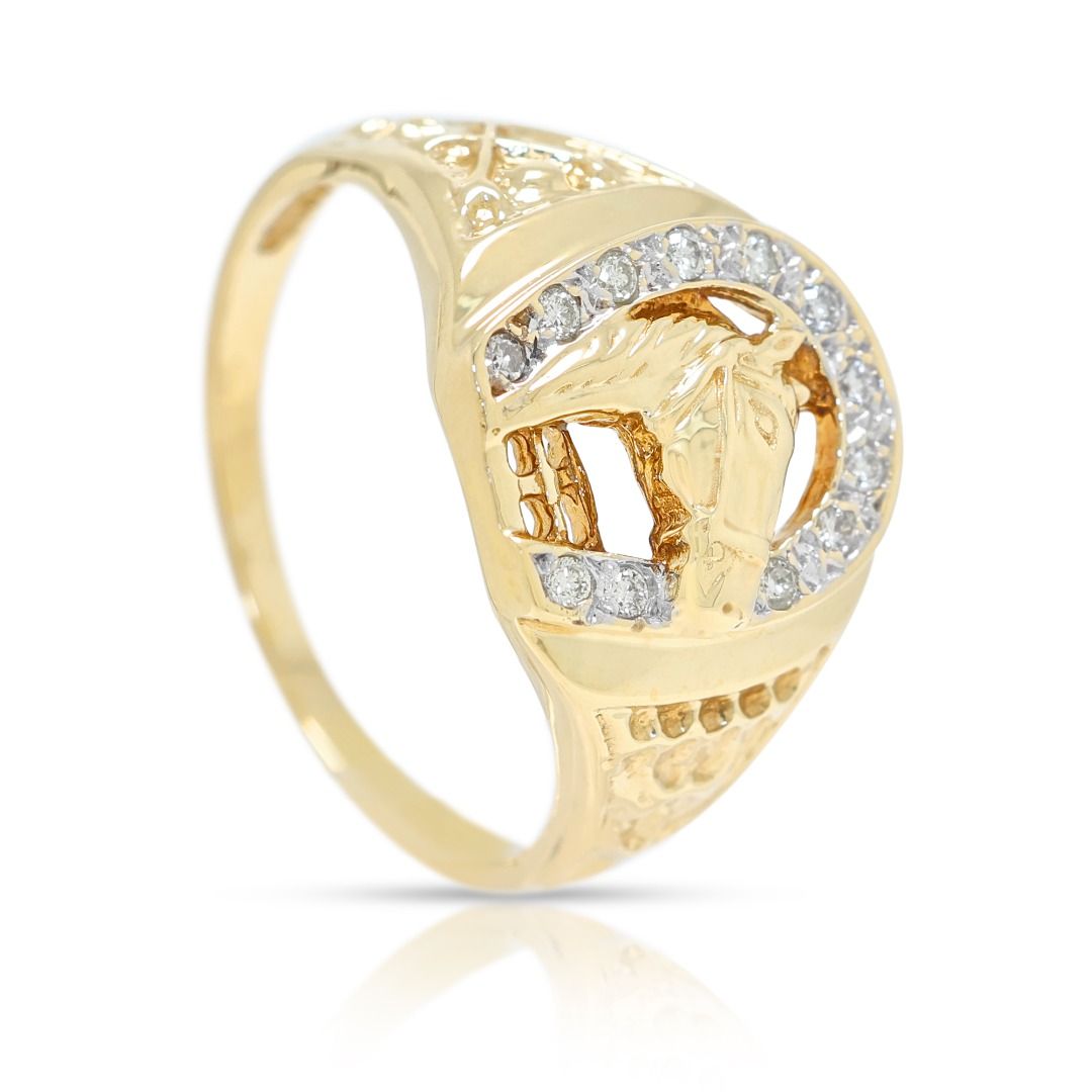 Galloping 0.12ct Natural Diamond Horseshoe Statement Ring in 9K Yellow Gold