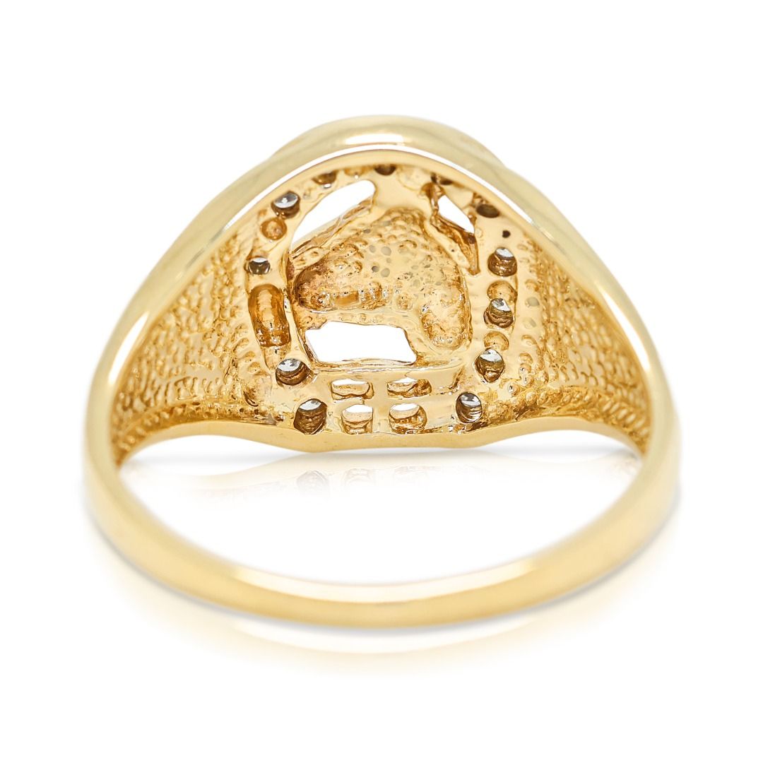 Galloping 0.12ct Natural Diamond Horseshoe Statement Ring in 9K Yellow Gold