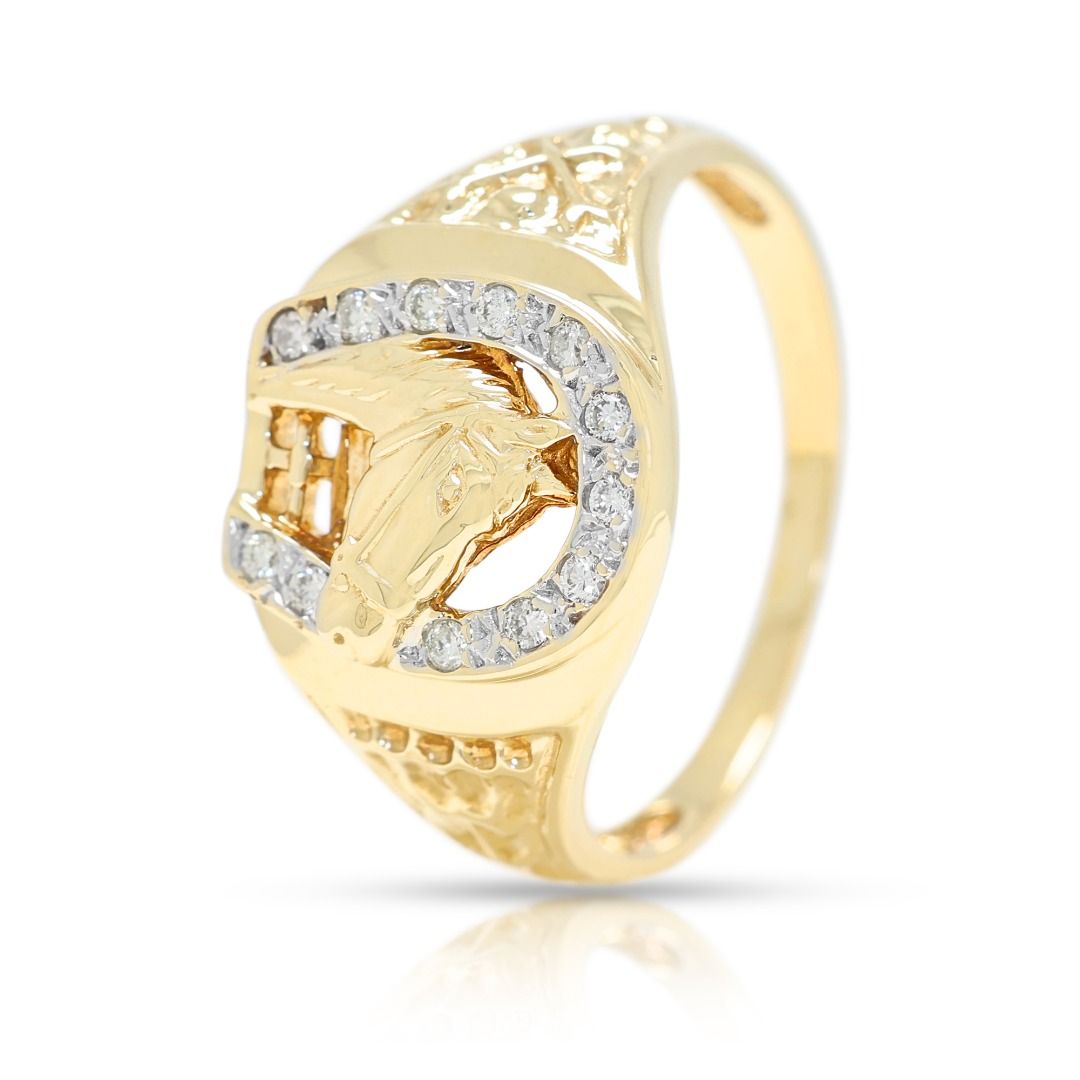 Galloping 0.12ct Natural Diamond Horseshoe Statement Ring in 9K Yellow Gold