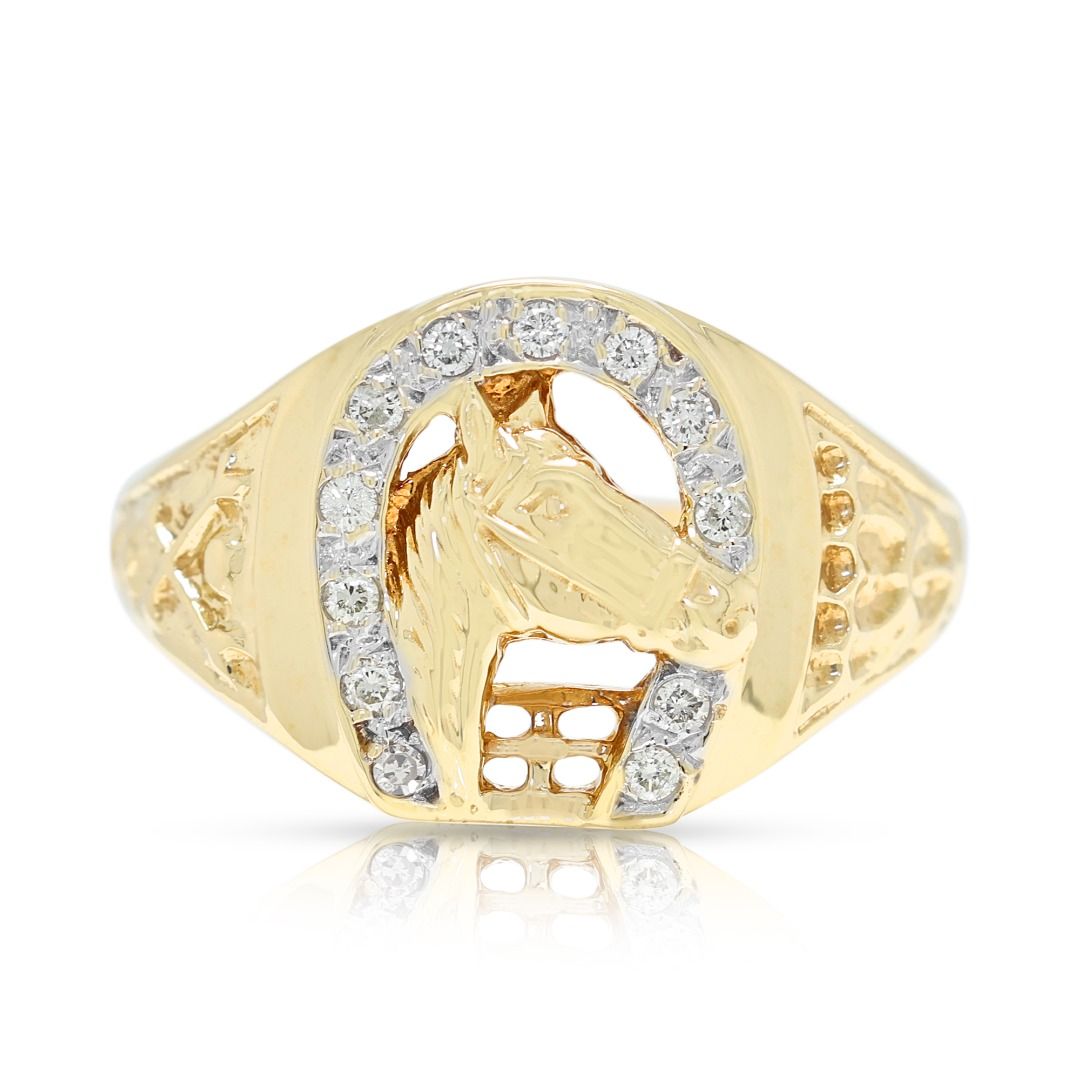 Galloping 0.12ct Natural Diamond Horseshoe Statement Ring in 9K Yellow Gold