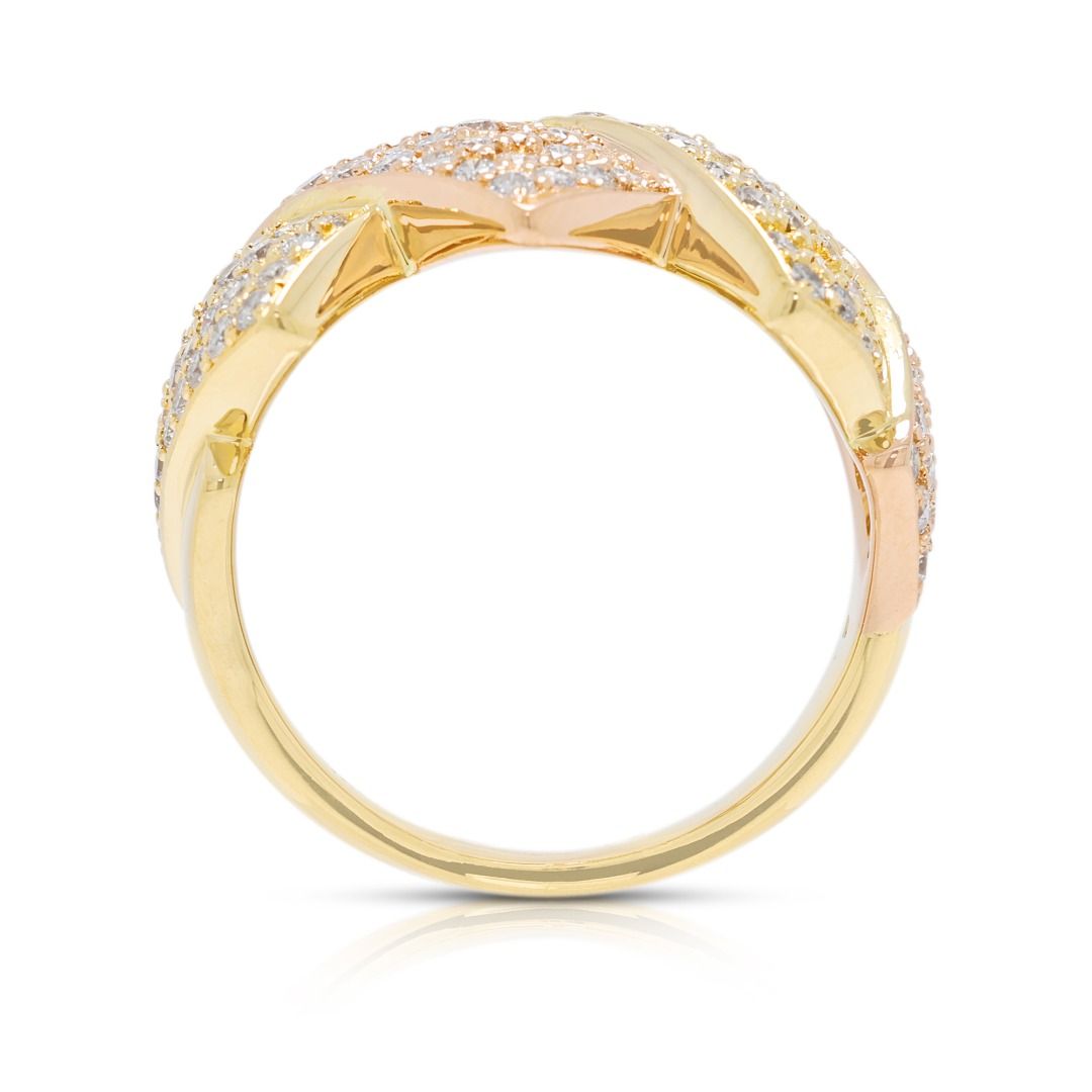 Geometric 1.32ct Natural Diamond Zig-Zag Statement Ring in 18K Two-Toned Gold