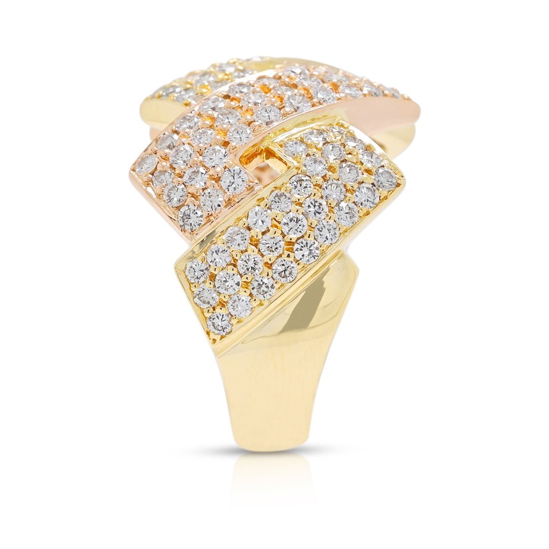 Geometric 1.32ct Natural Diamond Zig-Zag Statement Ring in 18K Two-Toned Gold
