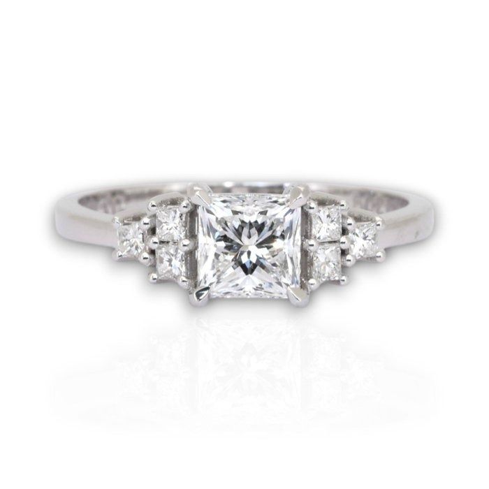 GIA Certified 1.10ct 7-Stone Ring in 18k White Gold