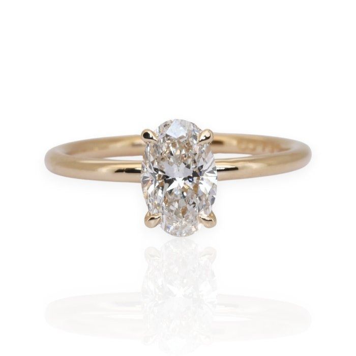 GIA Certified 1.10ct Diamond Solitaire Ring with Diamonds Accent in 18k Yellow Gold