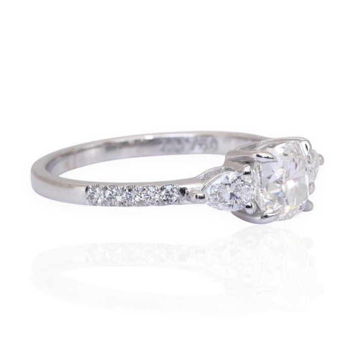 GIA Certified 1.38ct Diamonds 3-Stone Ring in 18k White Gold