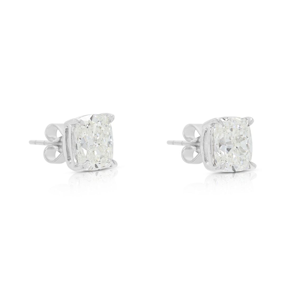 GIA Certified 2.00ct Cushion Diamond Solitaire Stud Earrings in 18K White Gold