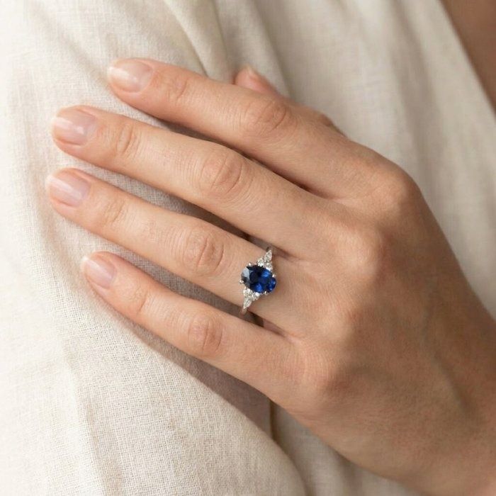 GIA Certified 2.67ct Sapphire and Diamonds Cluster Ring in 18k White Gold