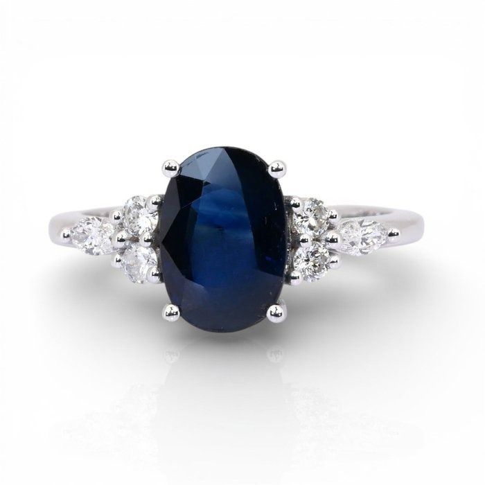 GIA Certified 2.67ct Sapphire and Diamonds Cluster Ring in 18k White Gold