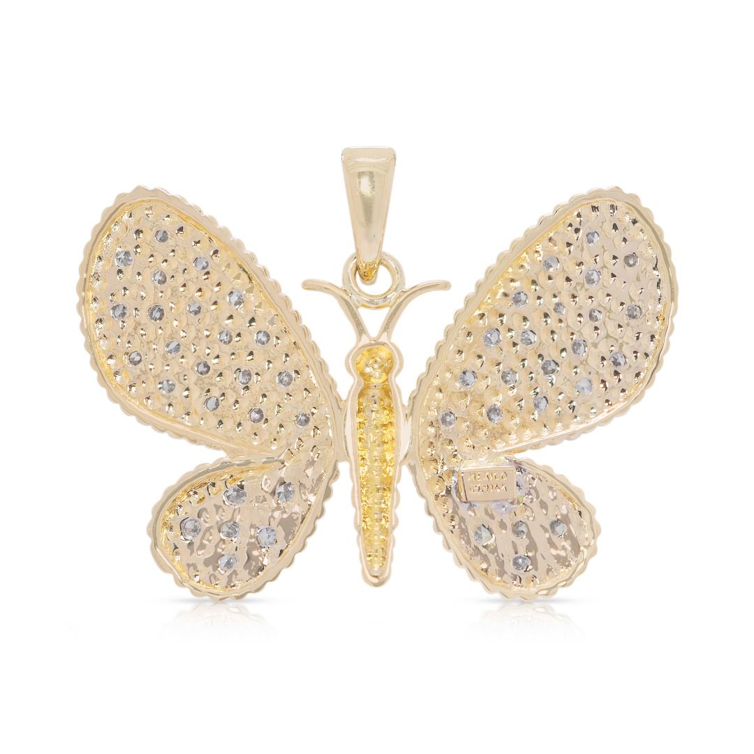 Glamorous 0.30ct Natural Diamond Butterfly 14K Yellow Gold Pendant (Unworn)