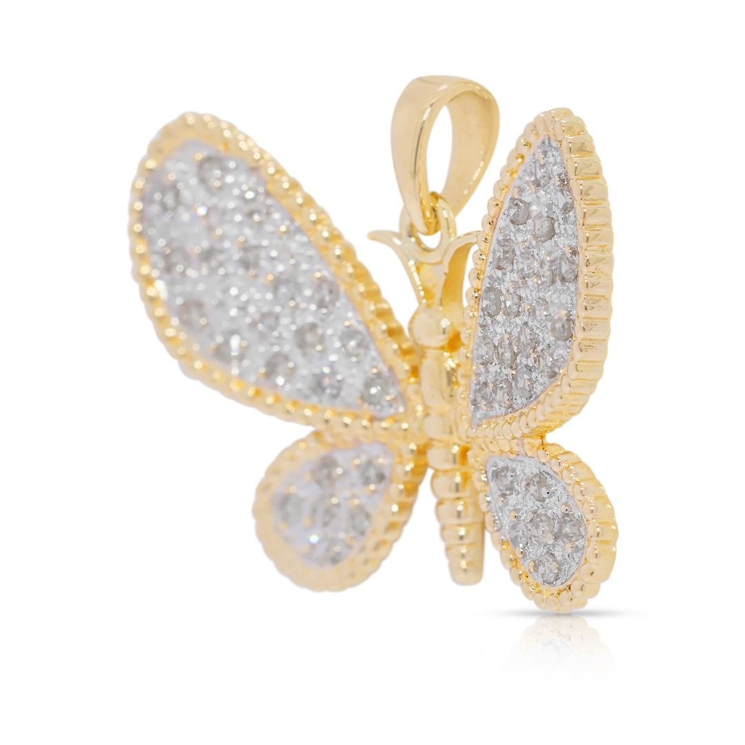 Glamorous 0.30ct Natural Diamond Butterfly 14K Yellow Gold Pendant (Unworn)