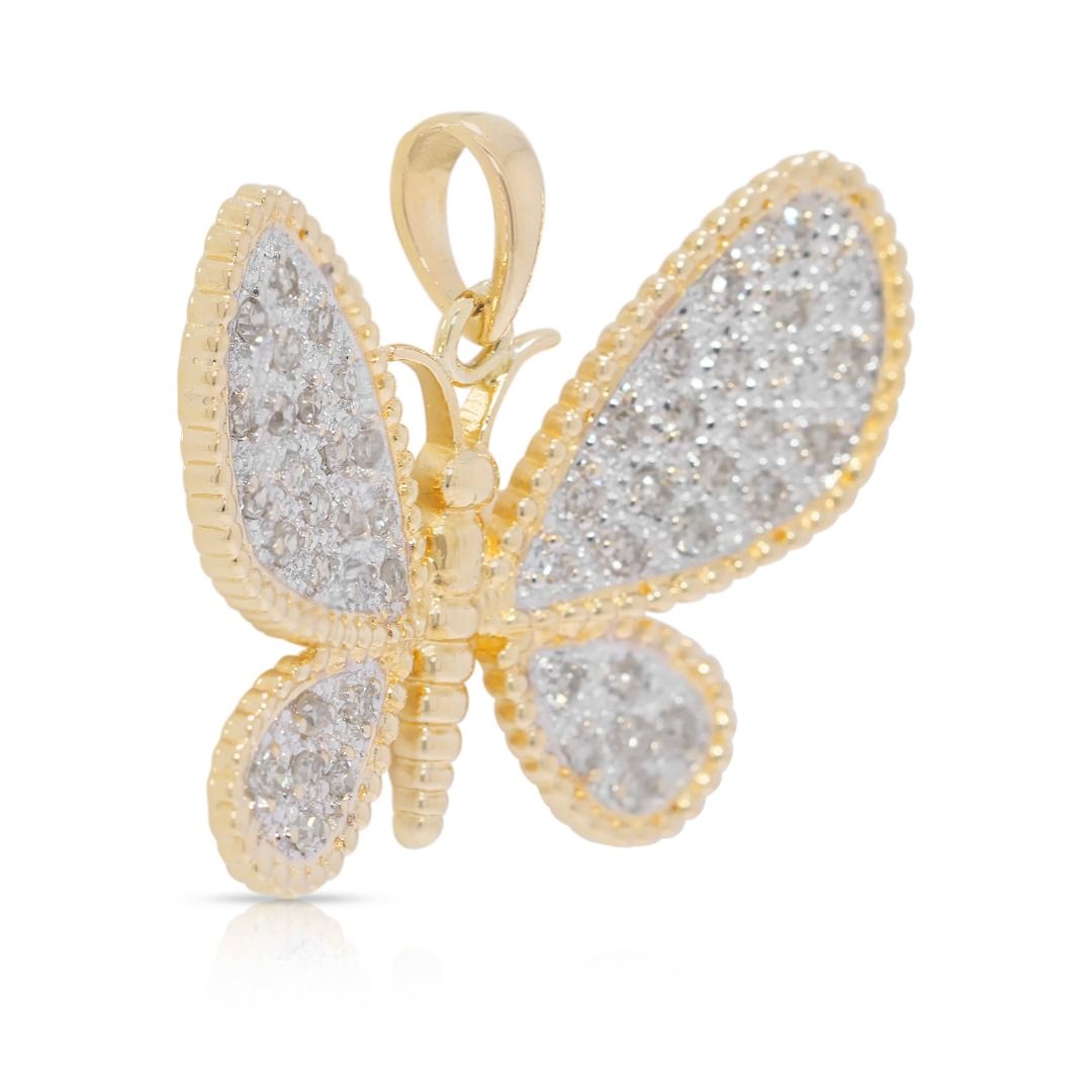 Glamorous 0.30ct Natural Diamond Butterfly 14K Yellow Gold Pendant (Unworn)