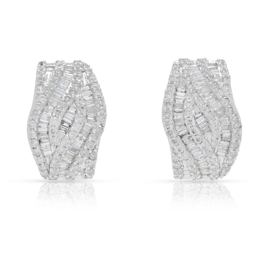 Glamorous 1.38ct Diamond Taper & Brilliant Earrings in 18K White Gold