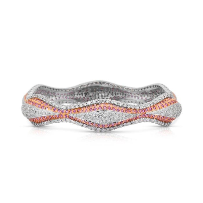Glamorous 16.68ct Sapphires and Diamonds Bangle in 18k White & Rose Gold - IGI Certified