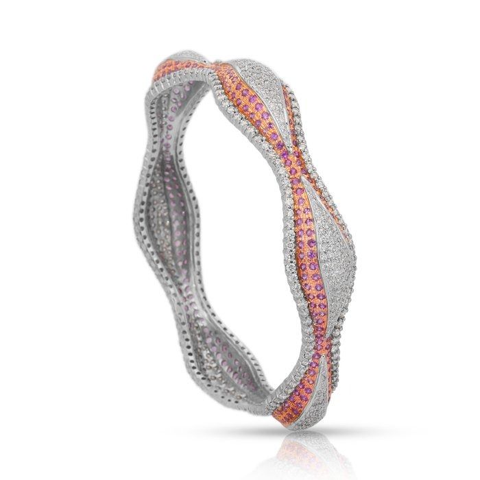 Glamorous 16.68ct Sapphires and Diamonds Bangle in 18k White & Rose Gold - IGI Certified