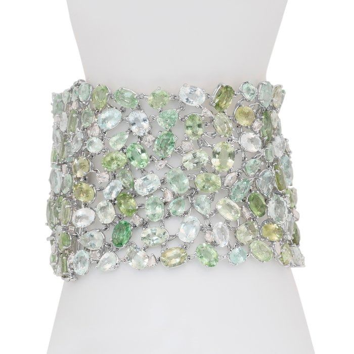 Glamorous 169.58ct Tourmalines and Diamonds Bracelet in 18k White Gold - IGI Certified