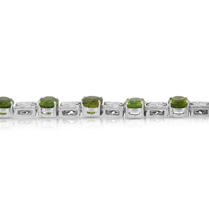 Glamorous 27.42ct Peridots and Diamonds Bracelet in 14k White Gold - IGI Certified