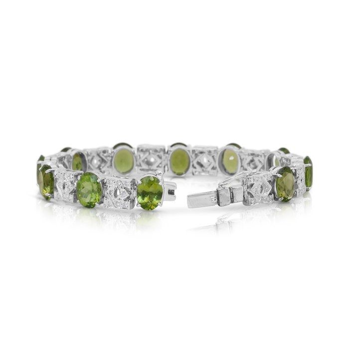 Glamorous 27.42ct Peridots and Diamonds Bracelet in 14k White Gold - IGI Certified