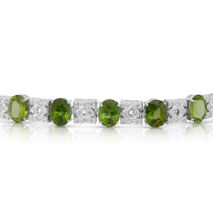 Glamorous 27.42ct Peridots and Diamonds Bracelet in 14k White Gold - IGI Certified
