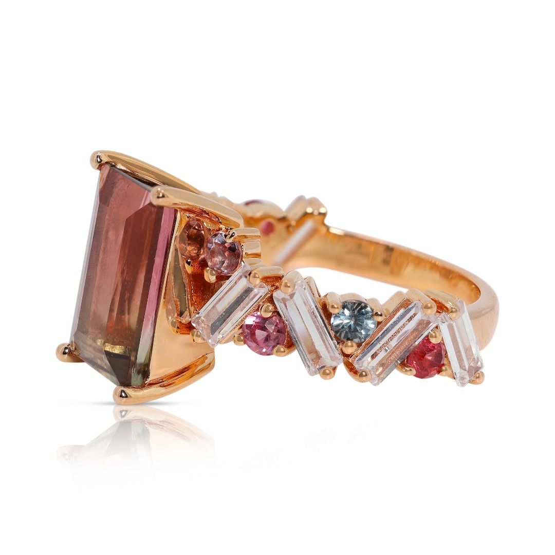 Stylish Multicolor 4.13ct Tourmaline Cluster Ring in 18k Rose Gold - GCI Certified