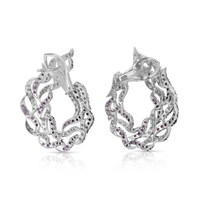 Glamorous 5.03ct Rubies and Diamonds Earrings in 18k White Gold - IGI Certified