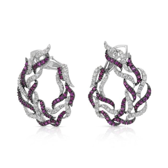 Glamorous 5.03ct Rubies and Diamonds Earrings in 18k White Gold - IGI Certified