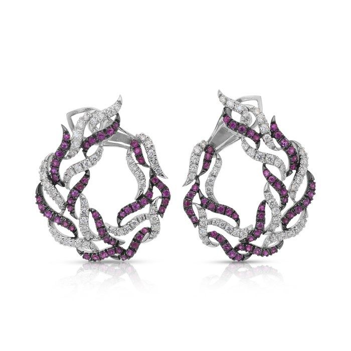 Glamorous 5.03ct Rubies and Diamonds Earrings in 18k White Gold - IGI Certified