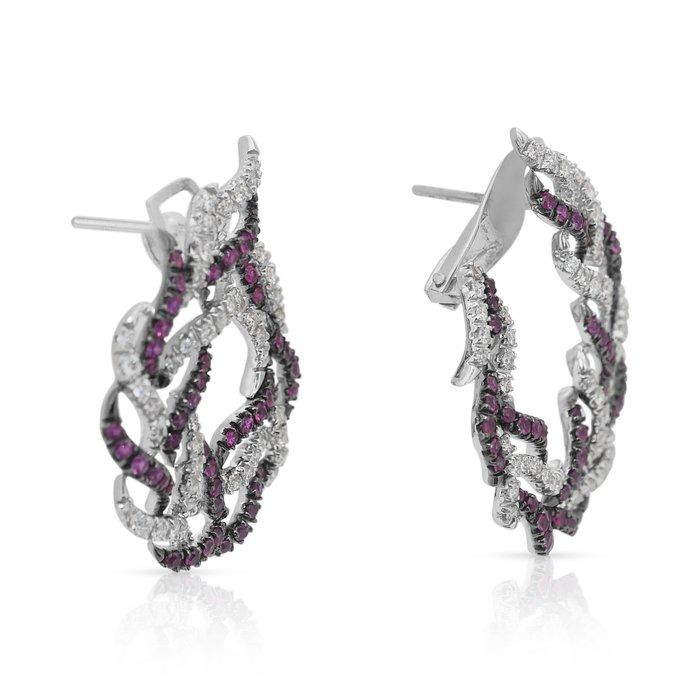 Glamorous 5.03ct Rubies and Diamonds Earrings in 18k White Gold - IGI Certified