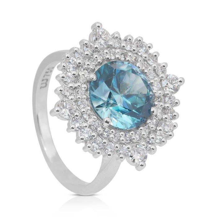 Glamorous 5.03ct Zircon and Diamonds Double Halo Cocktail Ring in 18k White Gold - IGI Certified