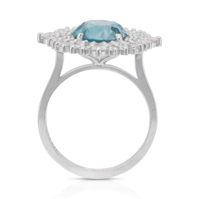 Glamorous 5.03ct Zircon and Diamonds Double Halo Cocktail Ring in 18k White Gold - IGI Certified