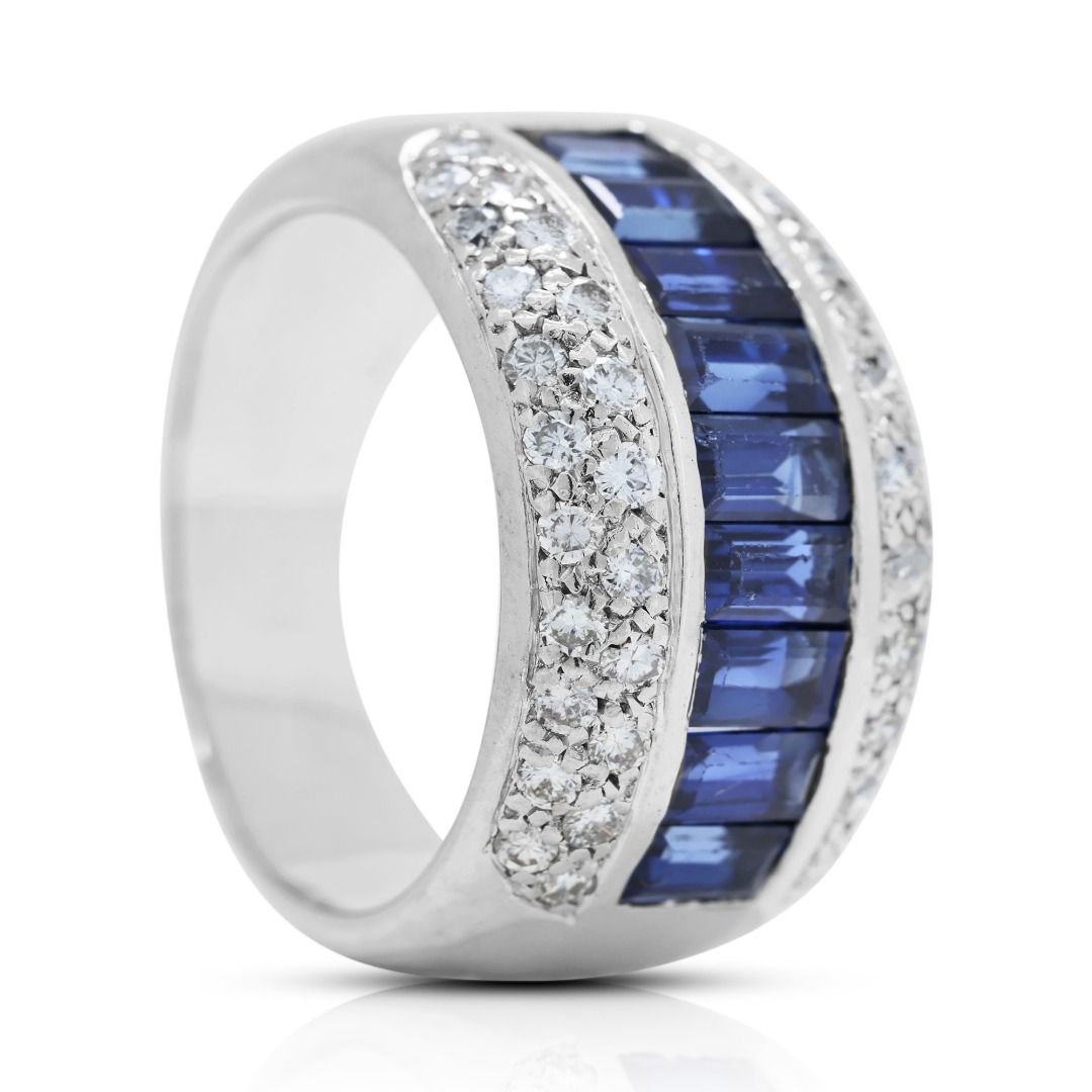 Glamorously Handmade 1.85ct Sapphire and Diamond Ring in 18K White Gold