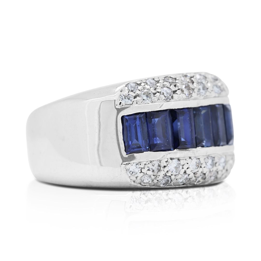 Glamorously Handmade 1.85ct Sapphire and Diamond Ring in 18K White Gold