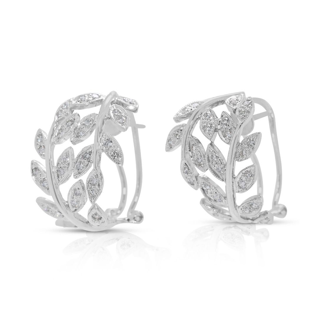 Glamourous 0.6ct Leaf-Motif Natural Diamond Earrings in 18K White Gold (Unworn)
