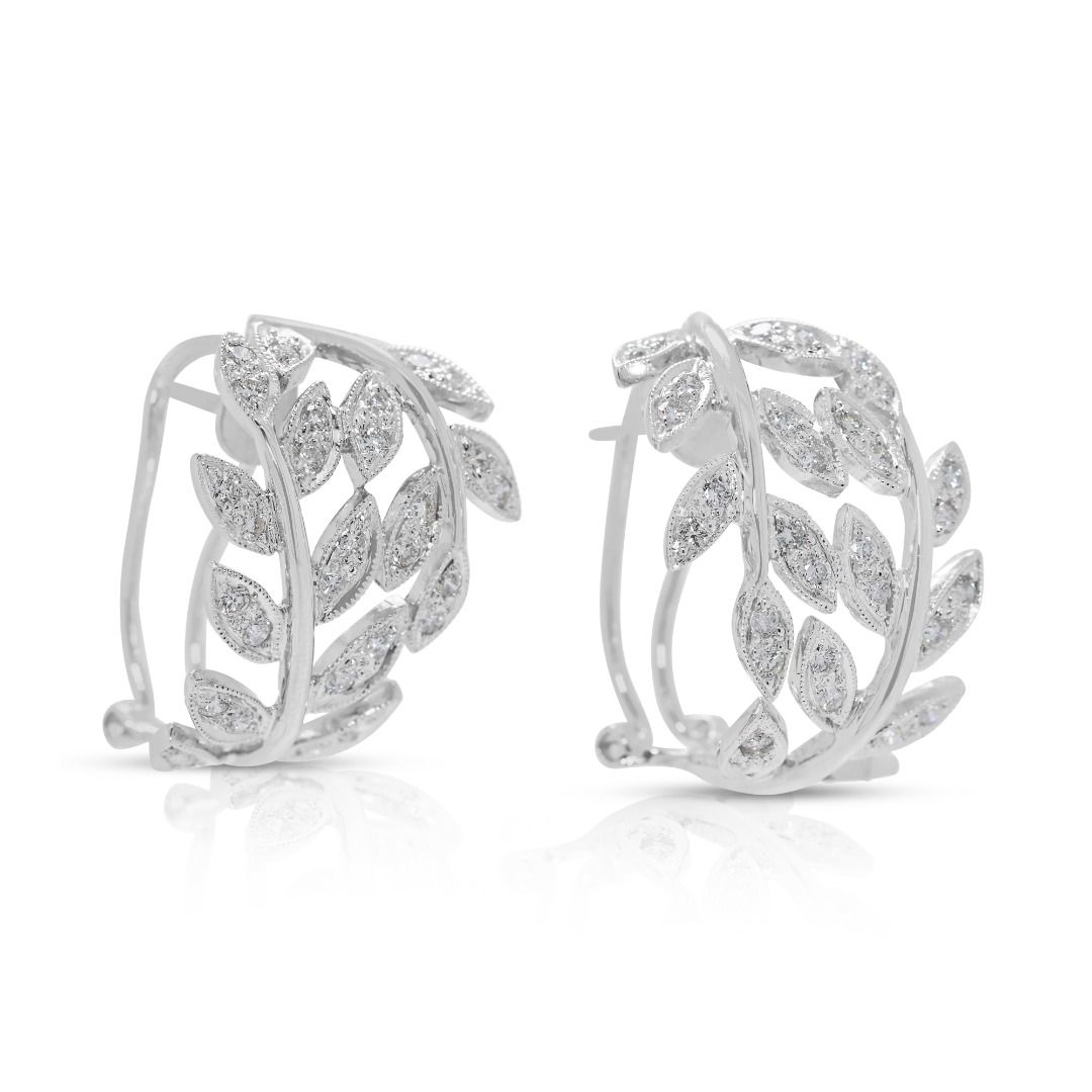 Glamourous 0.6ct Leaf-Motif Natural Diamond Earrings in 18K White Gold (Unworn)