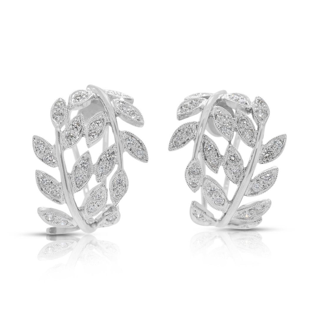 Glamourous 0.6ct Leaf-Motif Natural Diamond Earrings in 18K White Gold (Unworn)