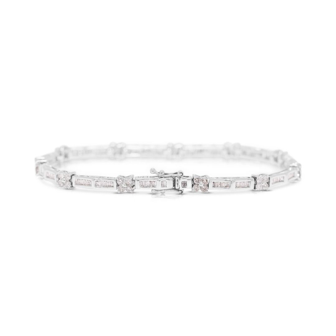 Glistening 1.42ct Natural Diamond Architectural Link Bracelet in 18K White Gold