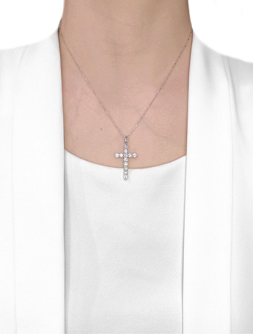 Glistening 1.52ct Natural Diamond Cross Pendant in 18K White Gold