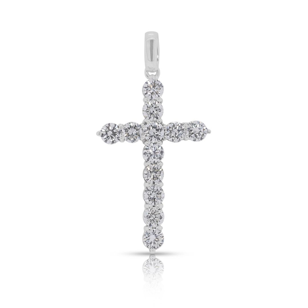 Glistening 1.52ct Natural Diamond Cross Pendant in 18K White Gold