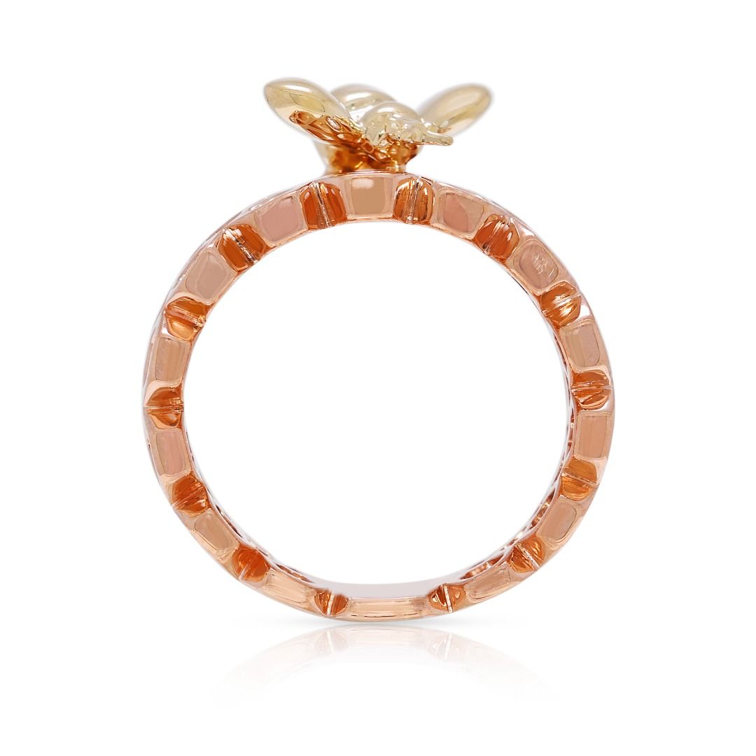 Gold Heart 0.12ct Natural Diamond Triple Stone Ring in 14K Rose Gold