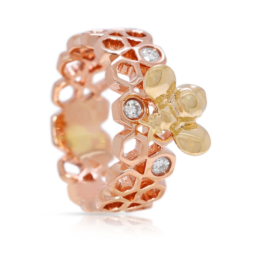 Gold Heart 0.12ct Natural Diamond Triple Stone Ring in 14K Rose Gold