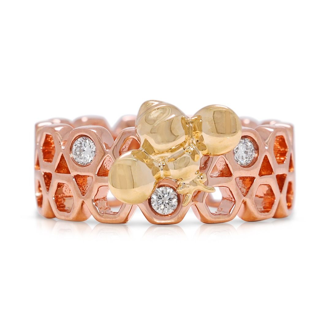 Gold Heart 0.12ct Natural Diamond Triple Stone Ring in 14K Rose Gold