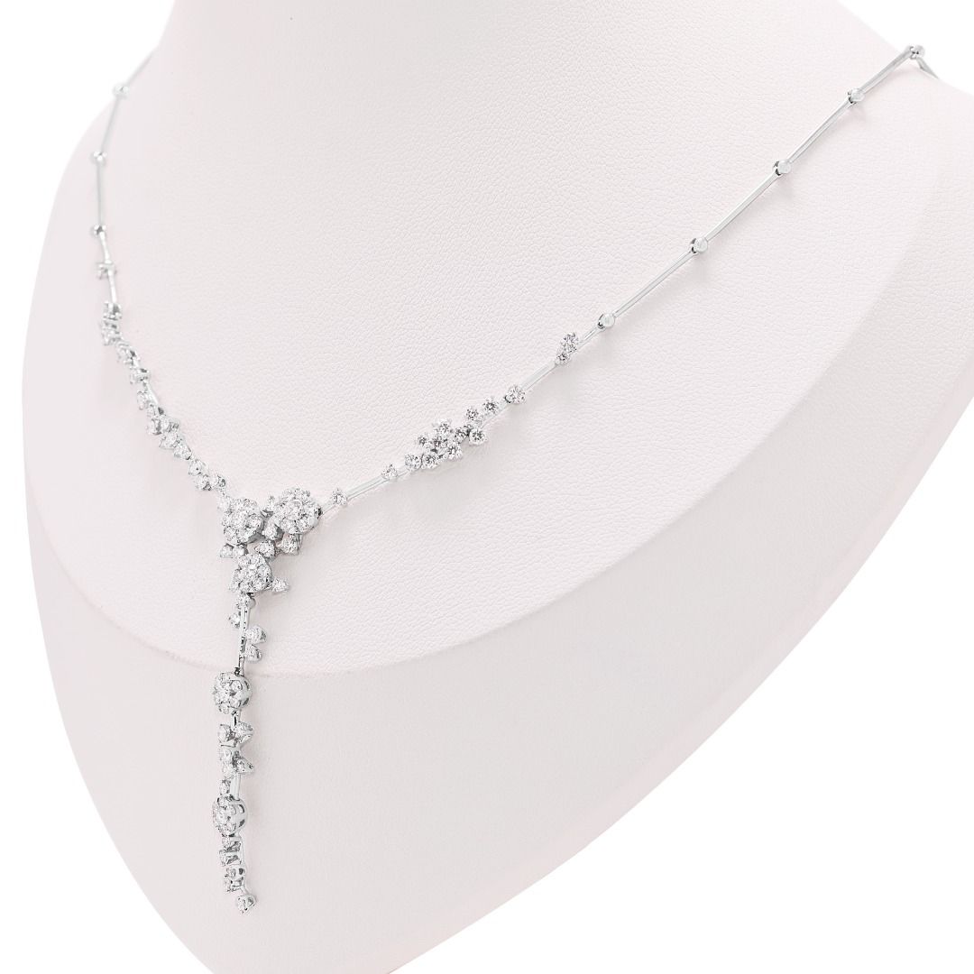 Gold Heart Jewelry 2.28ct Natural Diamond Floral Drop Necklace in 14K White Gold