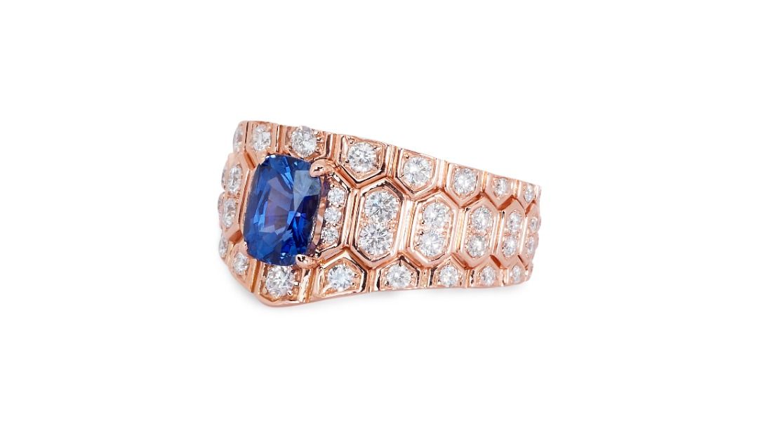 Gorgeous 2.15ct Sapphire Pave Ring with Side Diamonds in 18K Yellow Gold