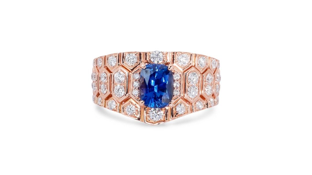 Gorgeous 2.15ct Sapphire Pave Ring with Side Diamonds in 18K Yellow Gold