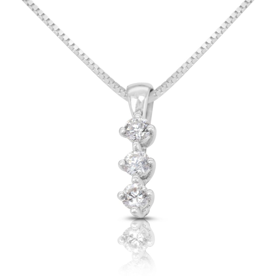 Gorgeous 0.25ct Natural Diamond 3-stone Pendant in 18K White Gold (Chain not Included)