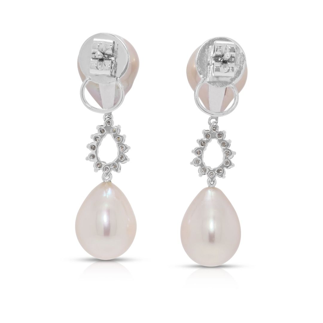 Graceful 0.24ct Diamond & South Sea Pearl Earrings in 18K White Gold