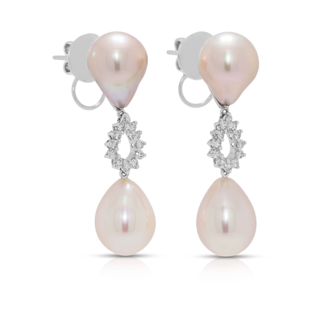 Graceful 0.24ct Diamond & South Sea Pearl Earrings in 18K White Gold