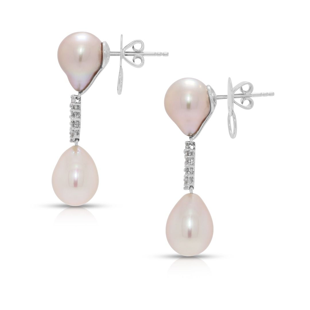 Graceful 0.24ct Diamond & South Sea Pearl Earrings in 18K White Gold